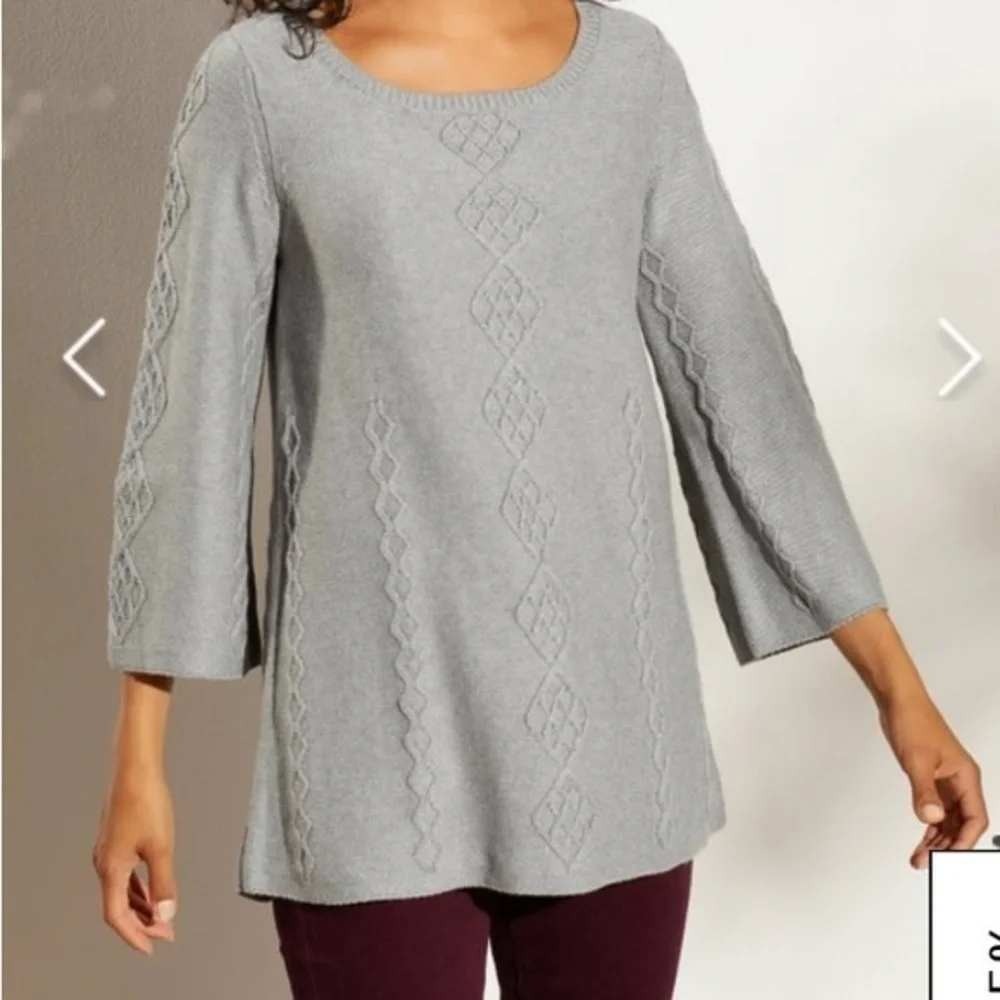 Soft Surroundings‎ Reza Sweater Grey Silk Cashmere Cable Knit Tunic M NWT